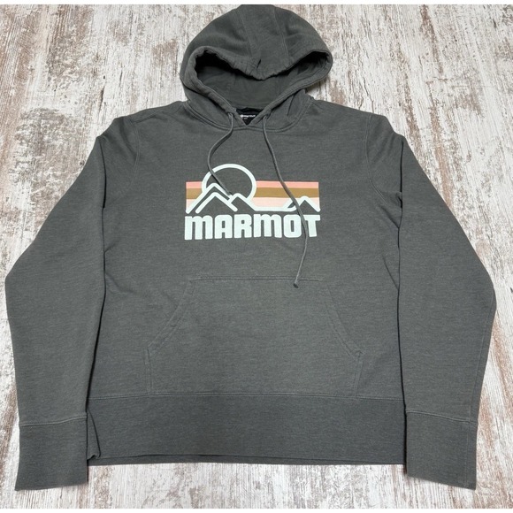 Marmot Sweatshirt Adult XL Grey Graphic Print Hoodie Outdoor Hiking‎ Camping - Picture 1 of 10